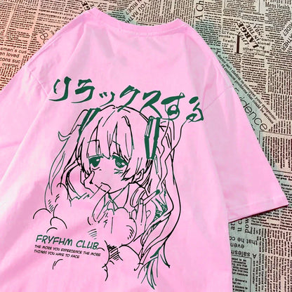 Fashion Cartoon Woman T-Shirts Cute Girl Figure Printed Streetwear Soft Breathable Summer Street Female Casual Clothing