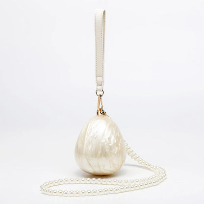 Women Acrylic mini egg bag cute pearl Evening Clutch Bag with beaded strap For Wedding Party Luxury purse And Handbag Designer