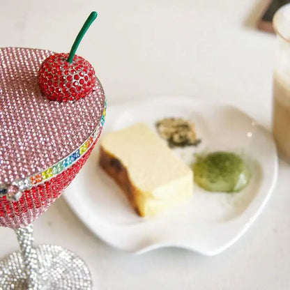 Cherry Martini Gold Rhinestone Evening Cocktail Party Handbag Women Luxury Bling Crystals Wedding Bridal Clutch Purses