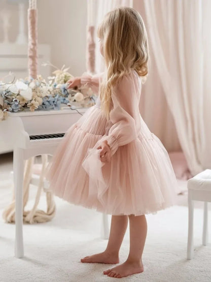 Customized Lovely Pink Flower Girl Dress For Wedding Puffy Knee Length Kids Birthday Party First Communion Ball Gowns