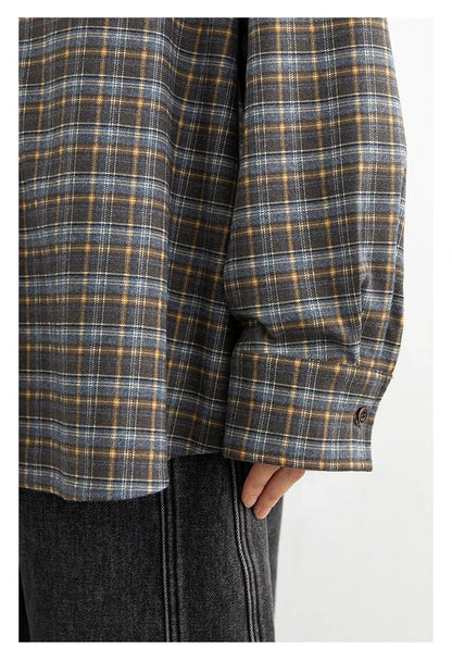 New Women Shirt Loose Casual Long Sleeved Vintage Thick Sanding Female Plaid Blouses Single-breasted Autumn Winter 2026