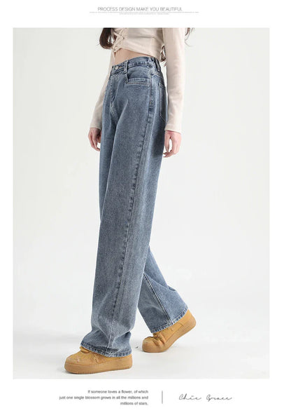 Woman Jeans Elastic High Waist Wide Leg Cotton Denim Clothing Blue White Streetwear Vintage Fashion Harajuku Straight Pants