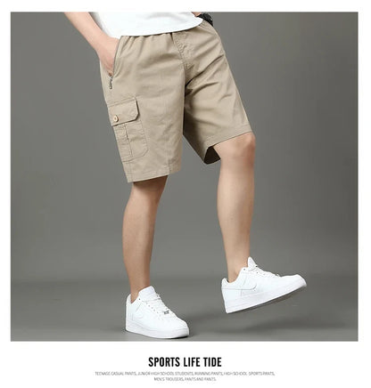 Summer new men's work shorts pocket zip trend versatile casual trousers five work trousers