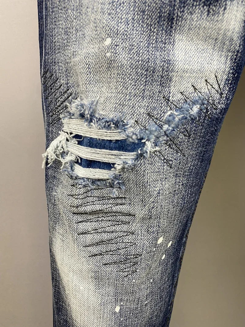 Men Jeans Dsq2 Denim Pants Hole Slim Pencil Trousers Buttons Party Clothes coolguy D2 JEANS for husband blue