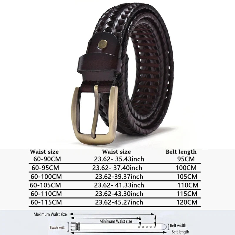 Men Genuine Leather Braided Belts Webbing High Quality Hand Vintage Belts for Men Gold Pin Buckle Casual for Jeans Strap HQ212