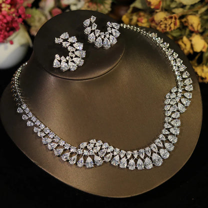 Luxury Sparkling Zircon Geometric Design Wedding Necklace Jewelry Sets Bijoux Femme Ensemble  X0610