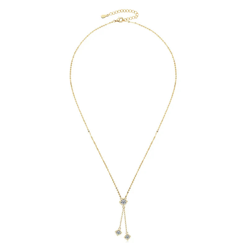 Full Round Cut Moissanite Tassel Chains Pendant Necklaces for Women Real S925 Sterling Silver Fine Jewelry Gifts Collar