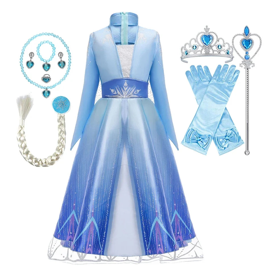 2025 Girls Dress Elsa 2 Kids Princess Cosplay Costume Fancy Children Gowns Vestidos Snow Queen Girl Carnival Costume