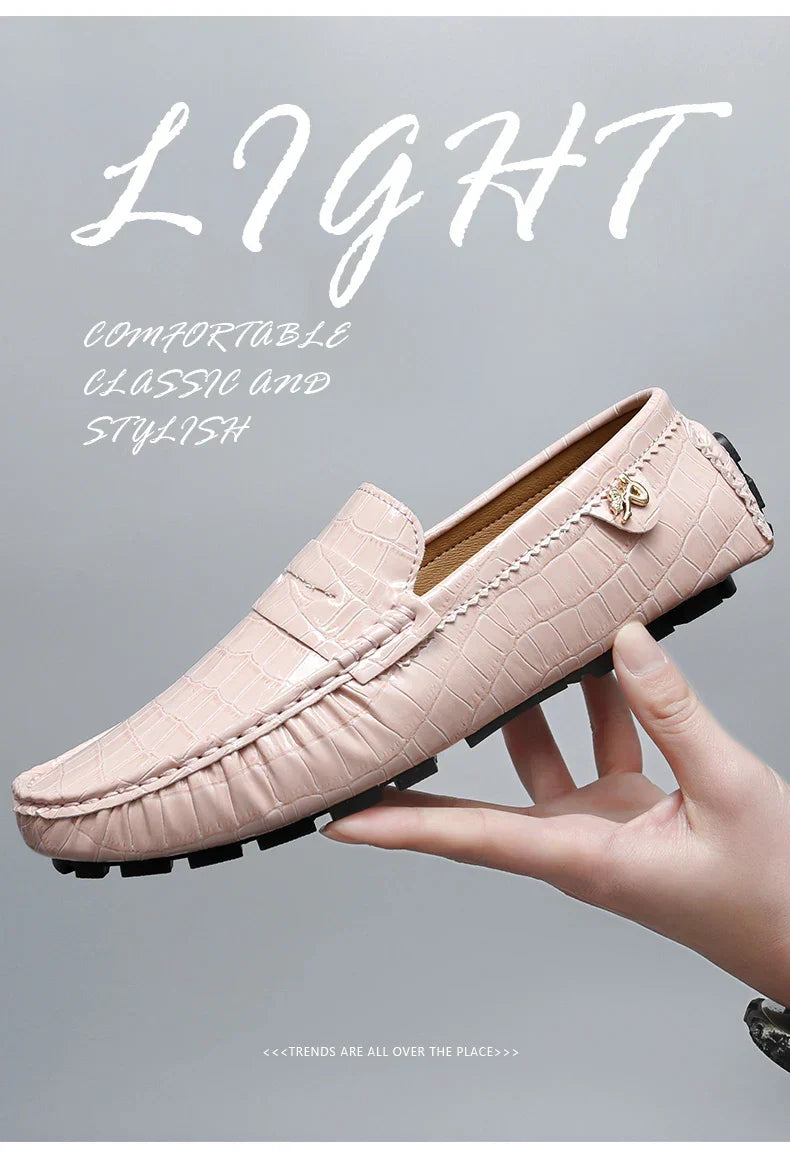 Patent Leather Loafers for Men, Crocodile Pattern, Korean Style, Trendy, Popular Casual Leather Shoes, Slip-On Loafers, Lazy Shoes