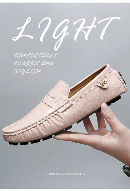 Patent Leather Loafers for Men, Crocodile Pattern, Korean Style, Trendy, Popular Casual Leather Shoes, Slip-On Loafers, Lazy Shoes