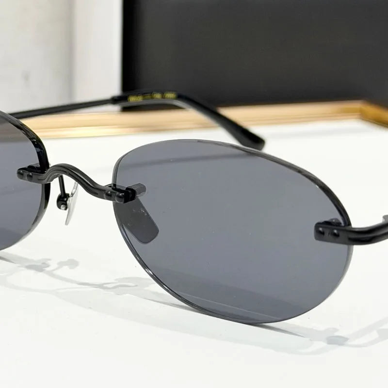 CLEO Small Oval Rimless Women's Sunglasses Alloy Men High Quality Fashion Design UV400 Handmade High Street Eyeglasses Wtih Case