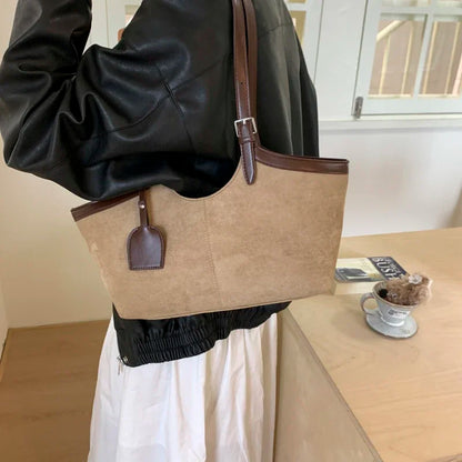 2026 Autumn Retro Suede Shoulder Bags for Women Faux Patchwork PU Underarm Armpit Bag Work Travel Casual Street Designer Handbag
