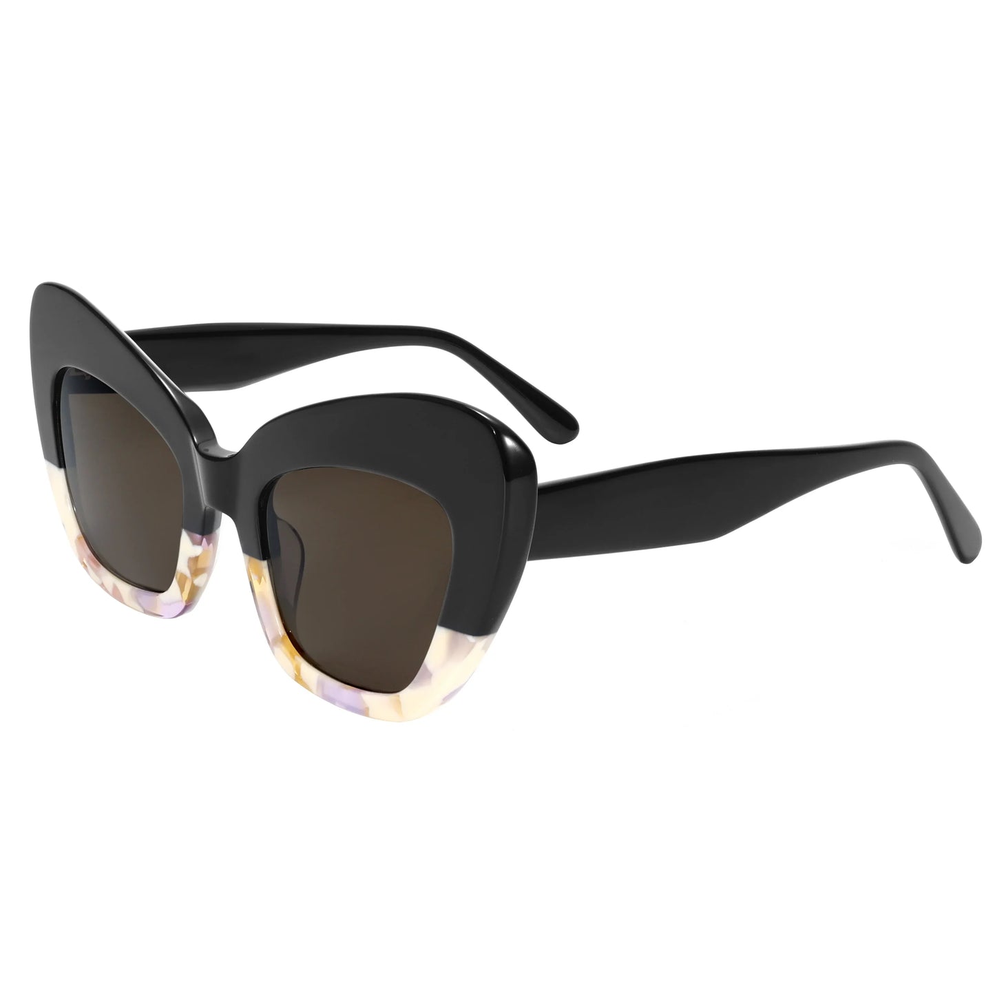Trendy Retro Sunglasses Asymmetric Color Block Cat Frame UV400 for Women Men Polarized Daily Cool Style Modern Fasion