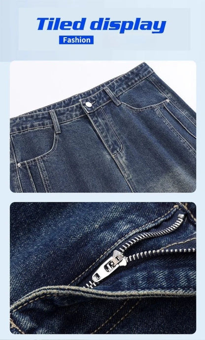 Autumn New Men's Loose Jeans Multi-pocket Work-wearing Jeans Street Hip-hop Straight Wide-leg Pants Baggy Dance Pants