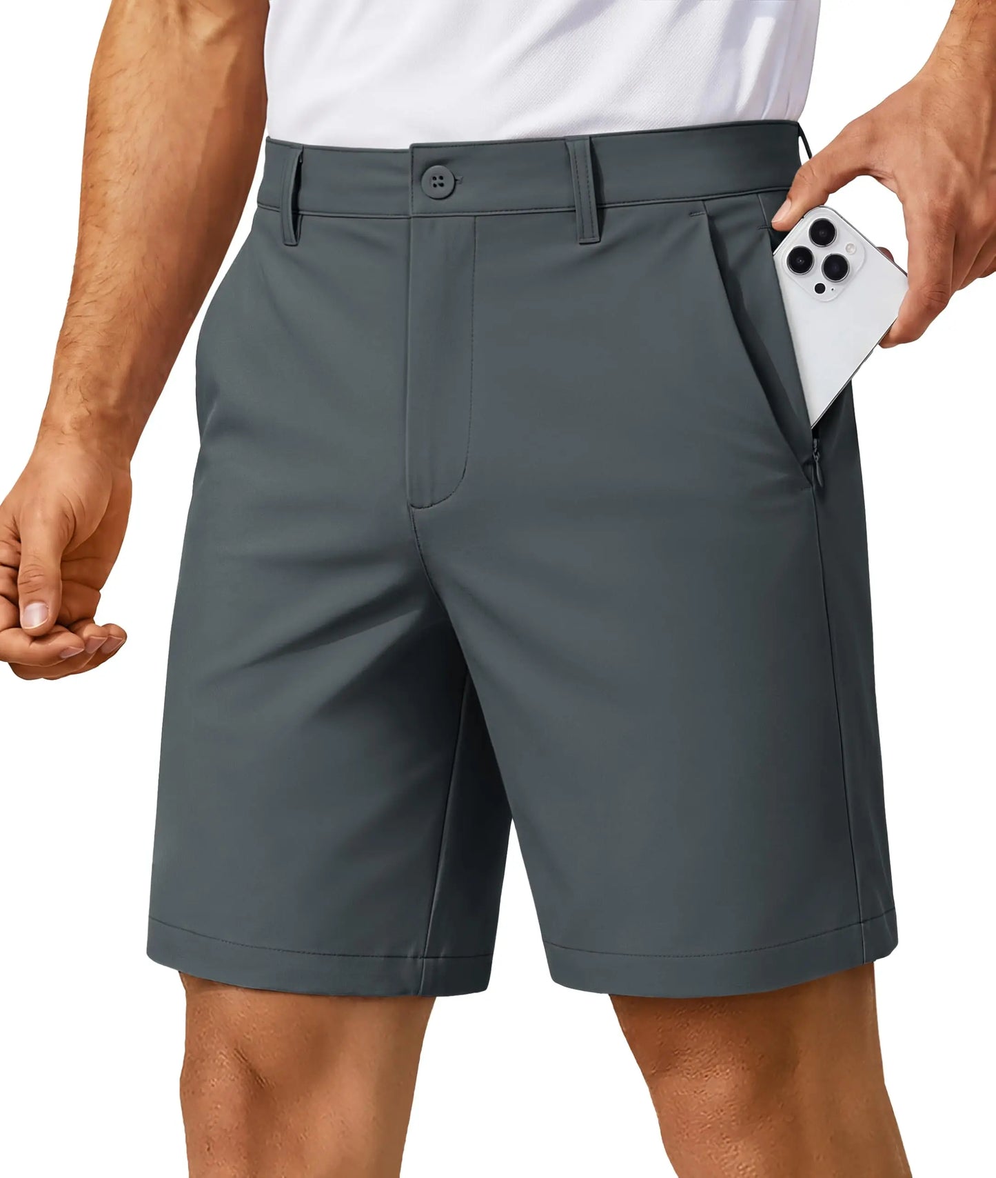 Men’s 7” Golf Shorts Lightweight Stretch Quick Dry Wrinkle Resistant Hidden Zipper Ball Pocket Travel Shorts Versatile