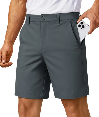 Men’s 7” Golf Shorts Lightweight Stretch Quick Dry Wrinkle Resistant Hidden Zipper Ball Pocket Travel Shorts Versatile