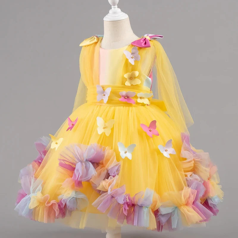 Baby Dress 0-5 Years Birthday Party Wedding Dresses For Toddler Sleeveless Butterfly Mesh Fluffy Cute Girl Princess Dress