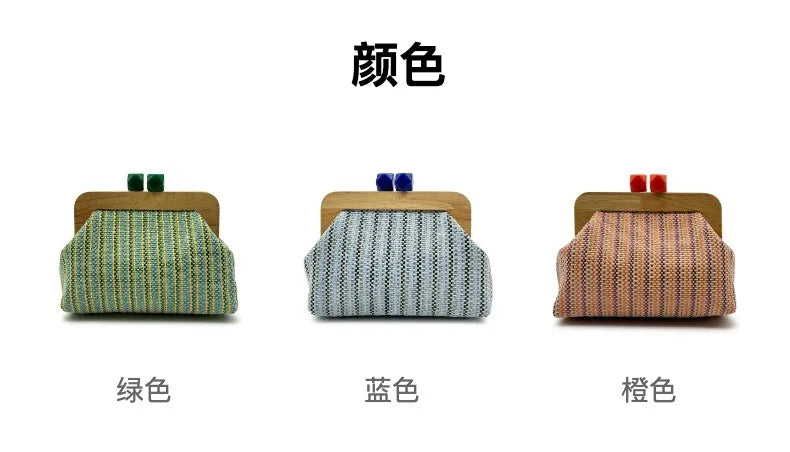 Colorful Striped PP Straw Clucth Bag for Women Wooden Clip Shell Shoulder Crossbody Bags Casual Weave Summer Beach Bag 2026