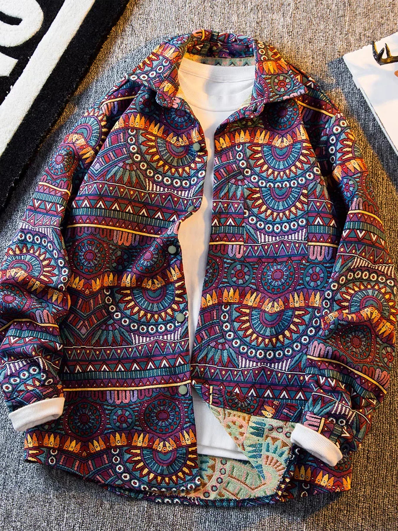 Spring and autumn new ethnic style printed long-sleeve jacket for men, high-end stylish trendy jacket