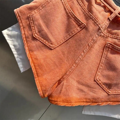 2025 Autumn New Orange Denim Shorts High Waist Pockets Sexy Hot Pants Jean Shorts