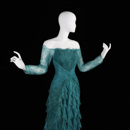 Said Luxury Blue Lace Evening Dress Saudi Arabia Elegant Off Shoulder Wedding Guest Gowns Formal Party Dress SF519 Custom