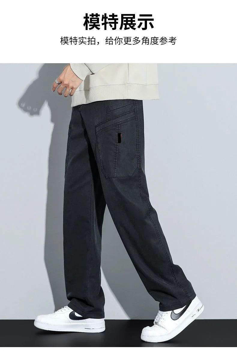 Men's Loose Straight Casual Work Pants 2025 Trendy Multi-Pocket Autumn Winter Workwear YM6106