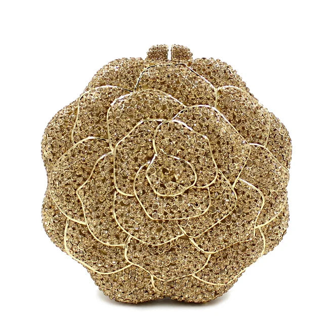 Exquisite Rose Design Crystal Bags Full Rhinestone Bag Hollow Metal Diamond Party Ladies Evening Bag
