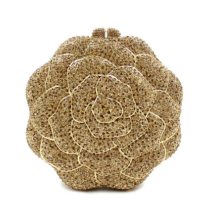Exquisite Rose Design Crystal Bags Full Rhinestone Bag Hollow Metal Diamond Party Ladies Evening Bag
