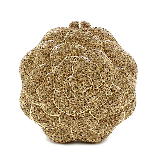 Exquisite Rose Design Crystal Bags Full Rhinestone Bag Hollow Metal Diamond Party Ladies Evening Bag