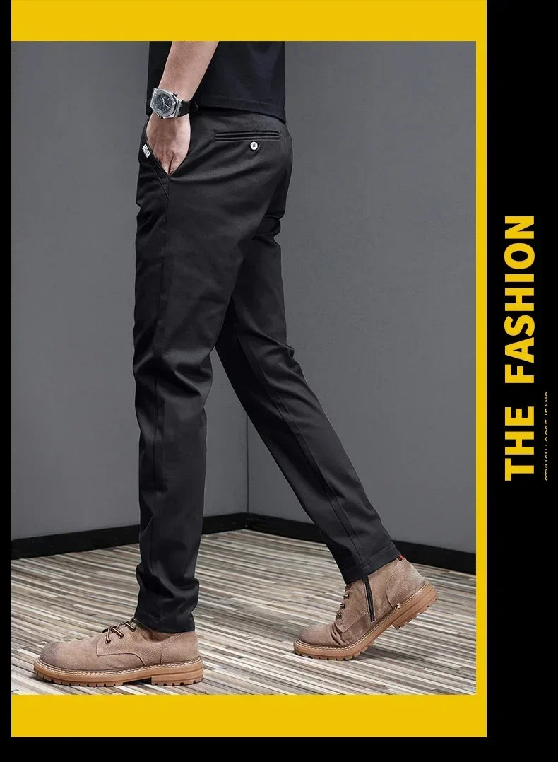 2024 Spring Summer Men's Casual Pants 97.8% Cotton Business Korean Fashion Slim Fit Stretch Gray Black Khaki Trousers Male Pant