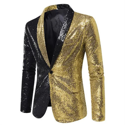 2026 Men's Suit Jacket, Shiny Sequin Stage Performance Coat, White Silver Blue Red Purple Blazers V-neck Single Button S-XXL