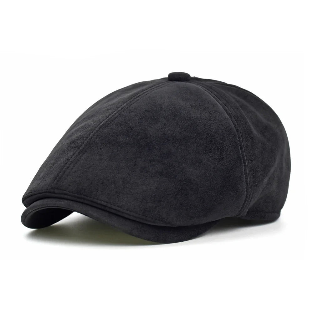 Autumn Winter Faux Leather Cap Newsboy Cap Hat Men Women Casual Beret Solid Cap PU  Leather Flat Caps Vintage
