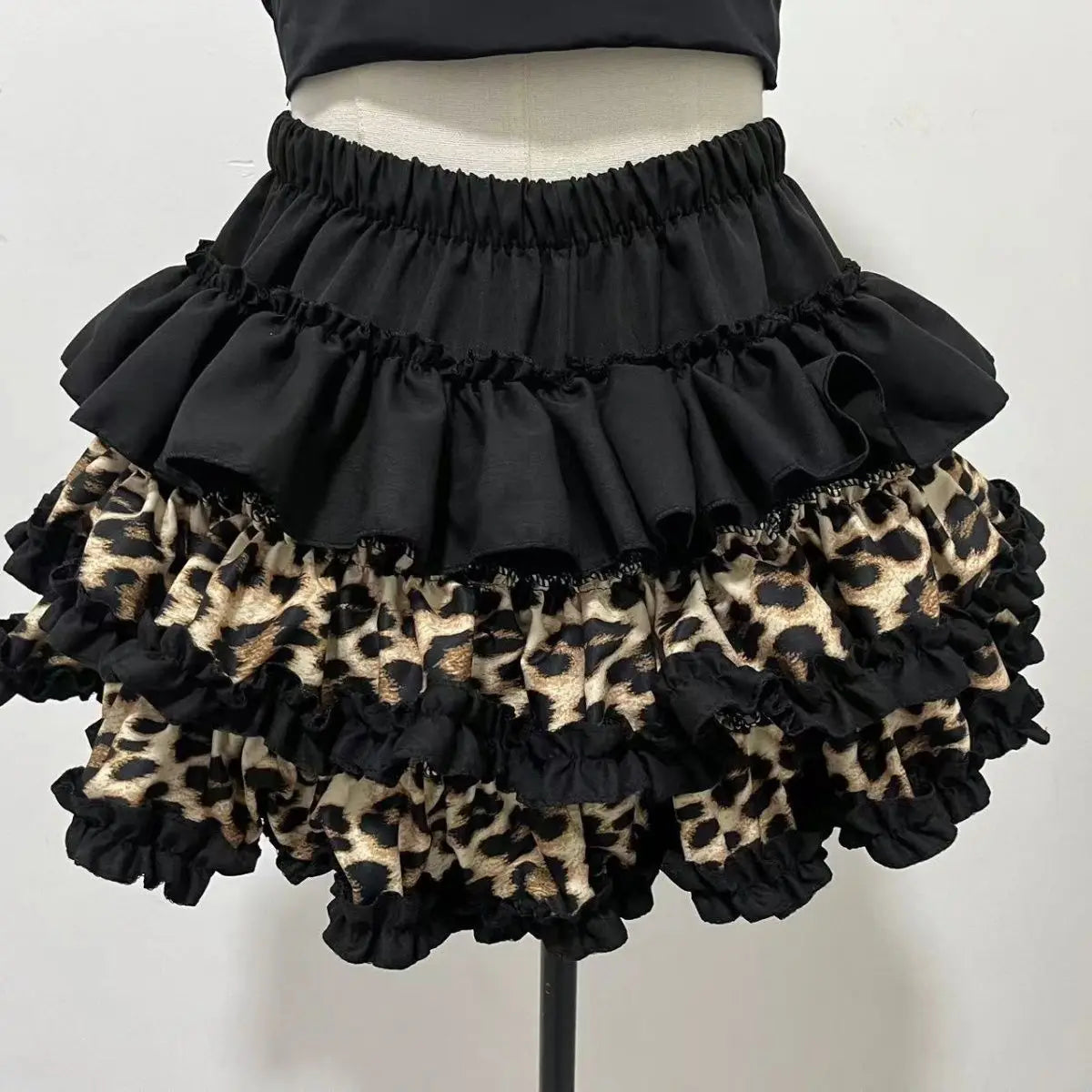 New Vintage Slim Y2k Mini Gothic Skirt Women Korean Fashion Leopard Patchwork Fluffy Skirt Aesthetic Retro Fit Chic Clothes 2025
