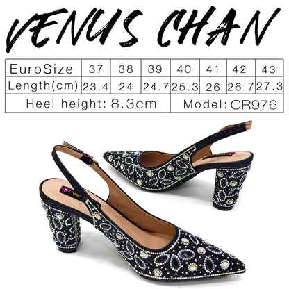 2025 Newest INS Style Black Color Elegant High Heels Nigeria Popular Design African Ladies Shoes And Bag Set For Party