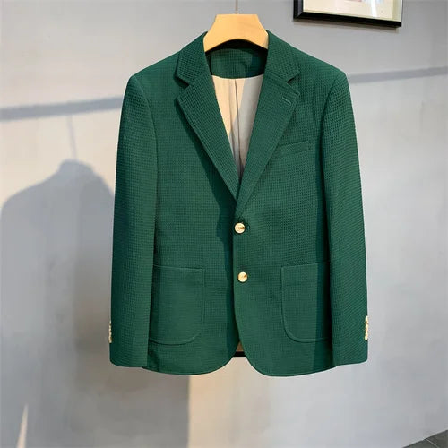 British Style Striped Casual Suit Jackets Mens 2022 Waffle Slim Fit Business Blazers Coat Homme Formal Social Prom Tuxedo 4XL-M