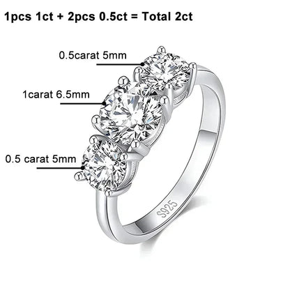 4CT Moissanite Engagement Ring for Women 3-stone S925 Sterling Silver with Gold Plated Wedding Band Promise Diamond Rings