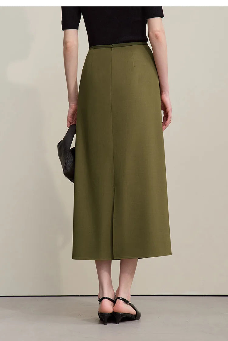Women's Skirt 2026 Summer New Solid Color Wrinkle-Resistant Elegant Office Versatile Long Pleated Skirt For Women 12622145