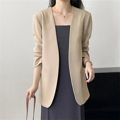 Fashion New Solid Casual Joker Women's Blazer Spring Autumn No Placket Cardigan Suit Jackets V-neck Long Sleeve 19-Color Coats