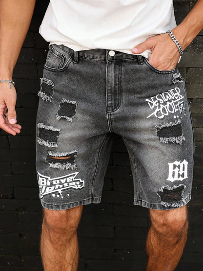 Wholesale Men's Distressed Shorts, Fashionable Jeans, Summer Casual Style, Mid-Waist, Light Color, Woven