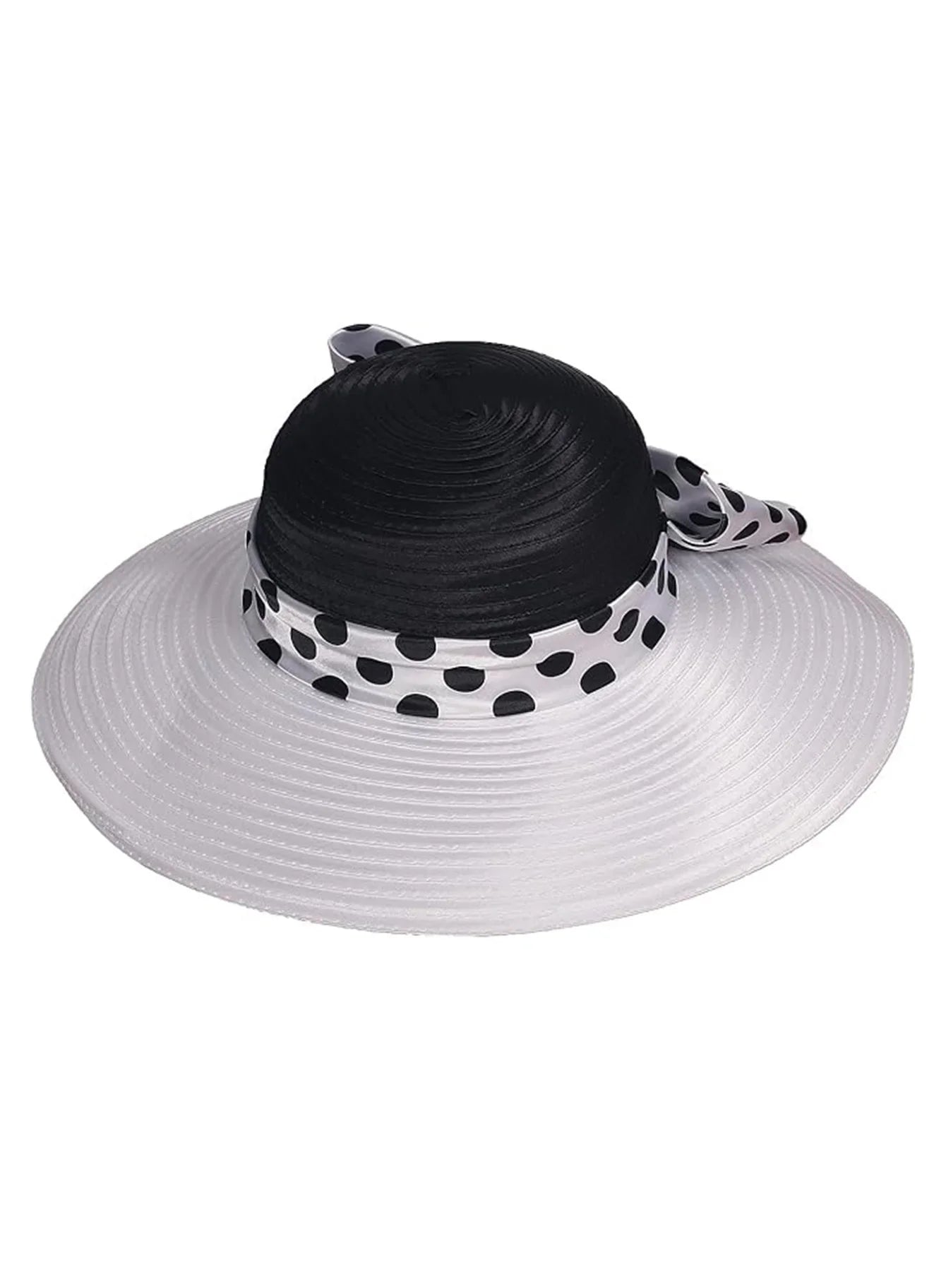 Elegant Women Wide Brim Rose Black Patchwork Polka Dots Kentucky Hat For Wedding Party Hat Big Bowknot Fedora Beach Cap