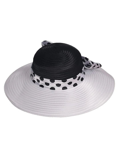 Elegant Women Wide Brim Rose Black Patchwork Polka Dots Kentucky Hat For Wedding Party Hat Big Bowknot Fedora Beach Cap
