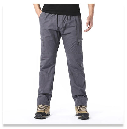 Summer Thin Cotton Overalls Men's Multi-Pocket Loose Large Size Work Pants Spring And Autumn Outdoor Sports Casual Pants