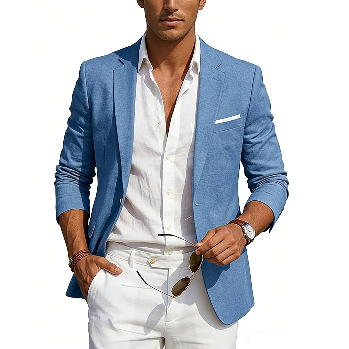 Men's Casual Linen Blazer Slim Fit Formal Business Lightweight One Button Suit Jacket for Spring/Summer Beach Wedding Sport Coat
