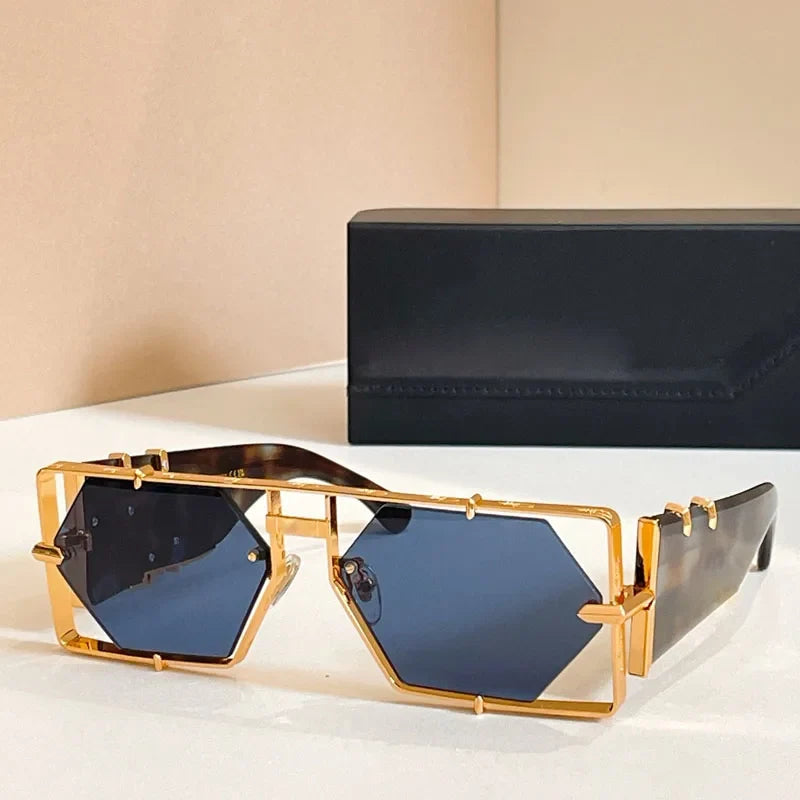 Hexagon 004 Desinger Brand Sunglasses Men Women Metal Thick Acetate Luxury Square Classical Outdoor Solar Shades UV400 with Case