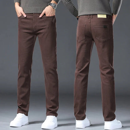 Men’s Korean Style Slim Straight Jeans Spring Cotton Stretch Denim Pants Comfort Fitted Casual Fashion Soft Male Daily Trousers