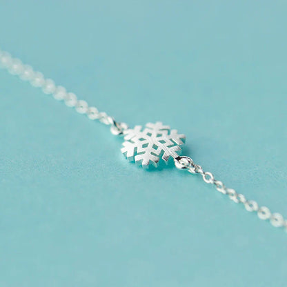 100% 925 Sterling Silver Frosted Snowflake Simple For Women Chain Link Bracelet Adjustable Sterling Silver Jewelry