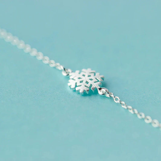 100% Argent Sterling 925 Givré Flocon de Neige Simple Pour Femmes Bracelet Chaîne Ajustable Bijoux en Argent Sterling