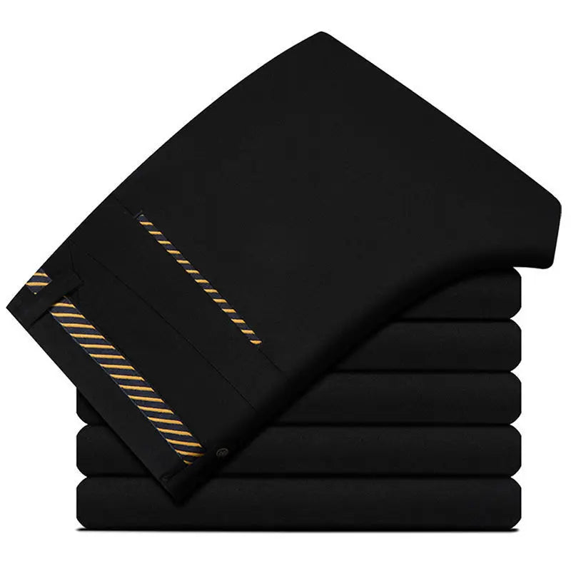 High Stretch Men's Dress Pants High Waist Elastic Formal Suit Pants Office Business Classic Casual Trousers Slim Fit Black Blue