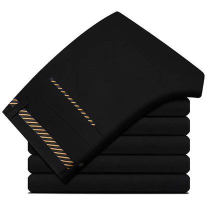 High Stretch Men's Dress Pants High Waist Elastic Formal Suit Pants Office Business Classic Casual Trousers Slim Fit Black Blue