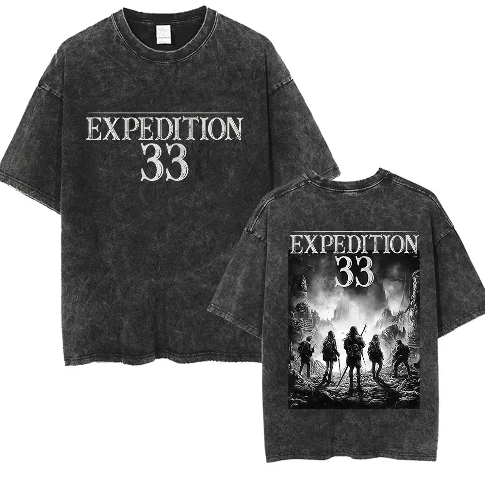 Game Clair Obscur Expédition 33 Vintage Washed T Shirts Men's Women Casual High Quality Oversized Cotton T-shirt Fans Streetwear